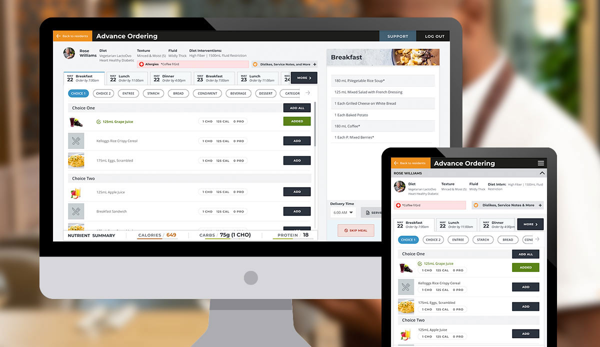 Advanced Ordering Computer monitor and tablet displaying advanced ordering software