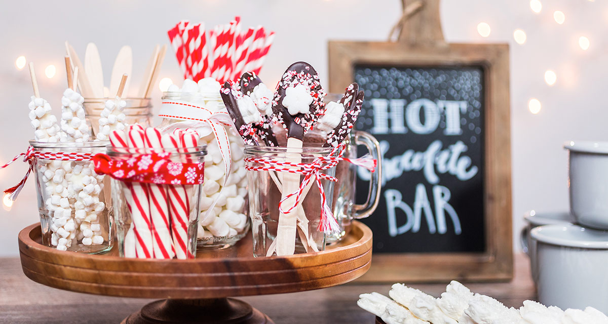 Hot Chocolate Station Hot Chocolate Station with candy canes, chocoate, marshmellows and other toppings