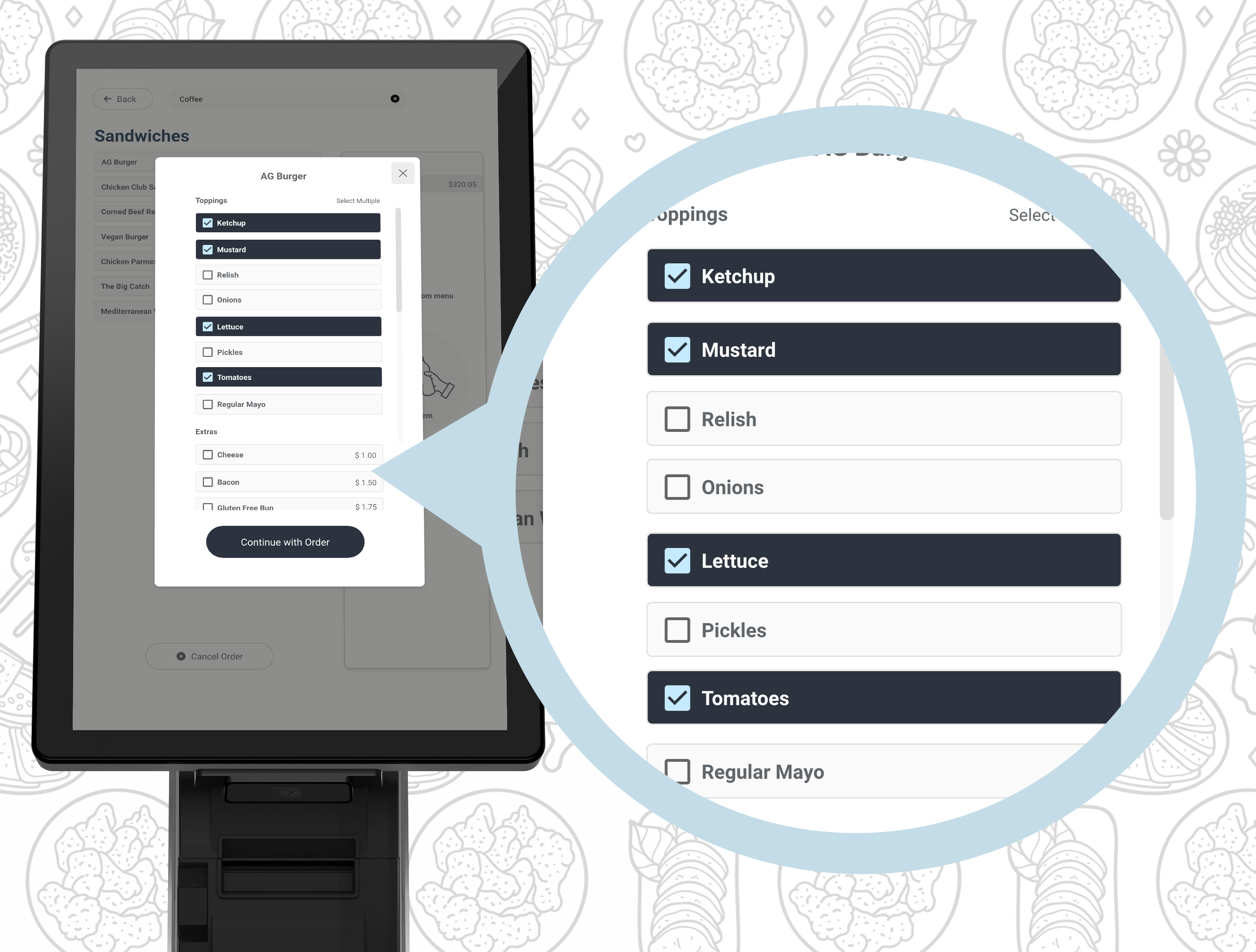 Smiling Waiter Smiling waiter holding tray with burger and fries