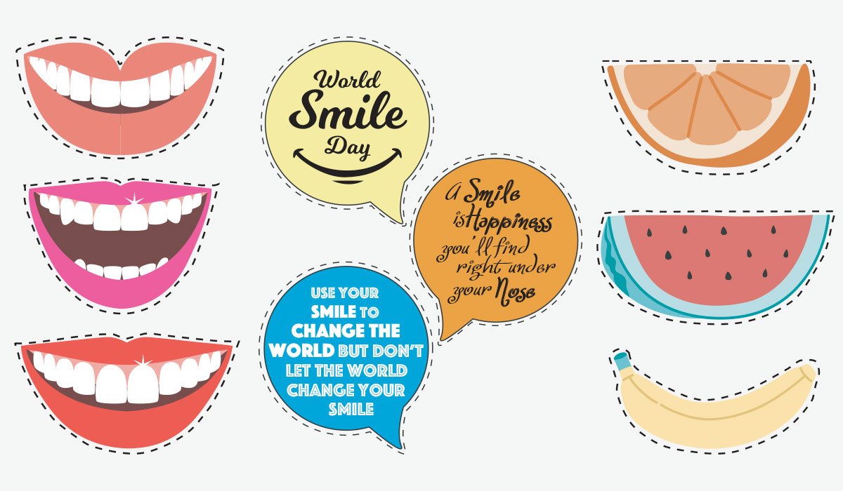 Smile Day Props Smile props of mouths, signs and fruit